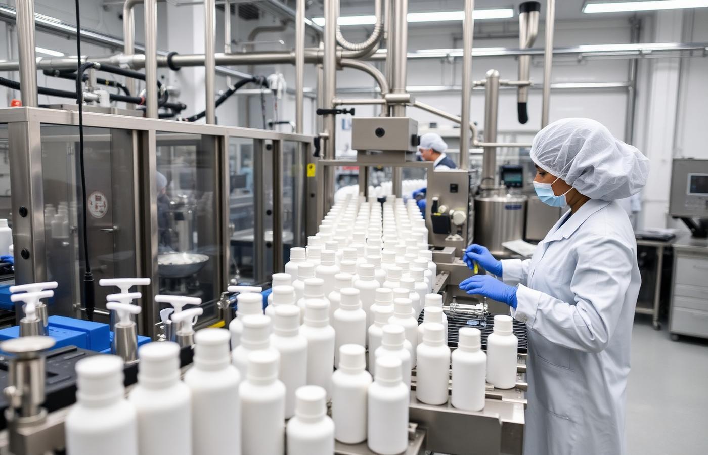 Clean production line filling product bottles